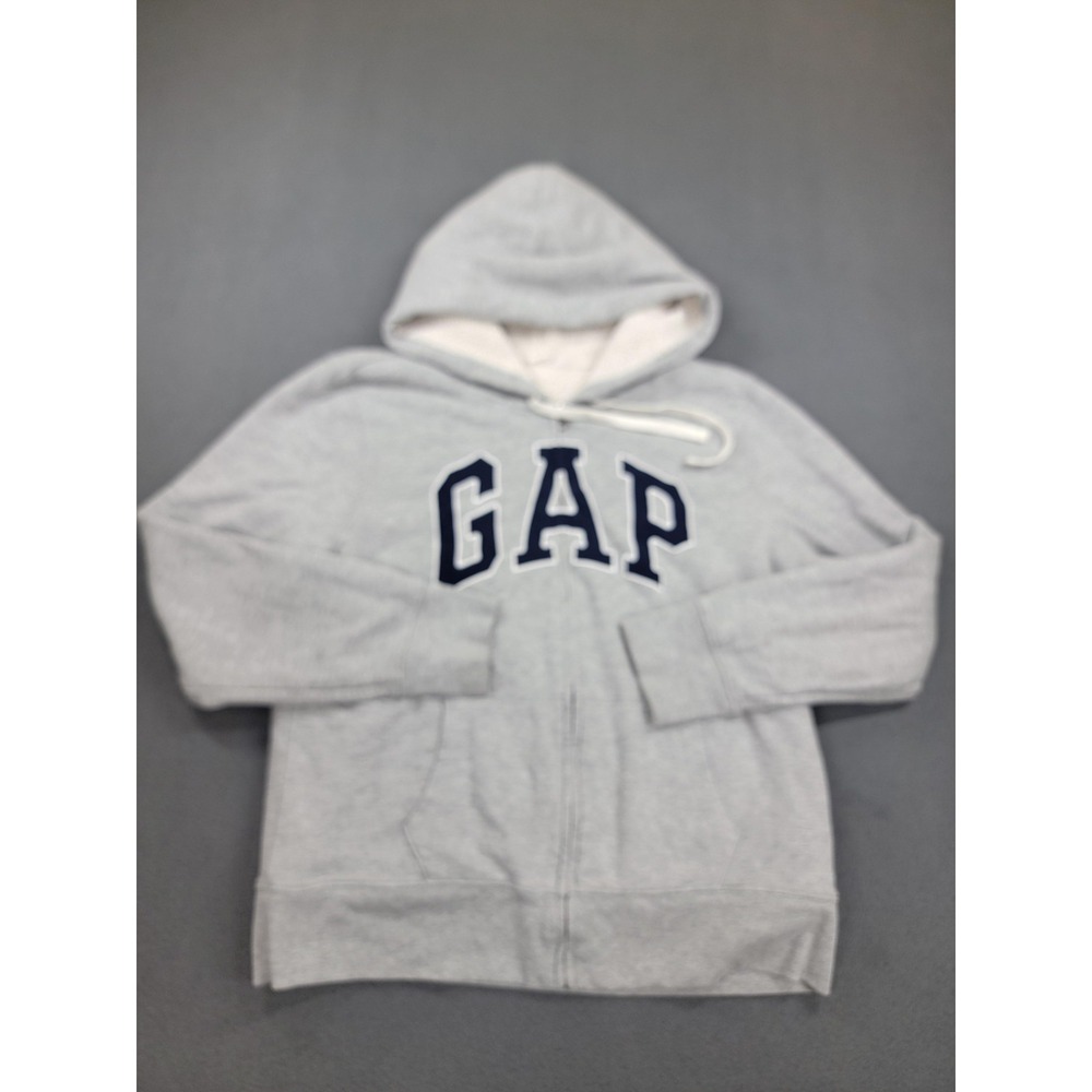 Gap Hoodie Mens Large Gray Sherpa Lined Full‎ Zip Fleece Sweatshirt Logo Pockets